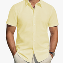J.VER Men's Short Sleeve Dress Shirts Stretch Stain Shield Casual Button Down Shirts Solid Formal Shirt, Size 3XL