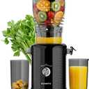 300W Cold Press Juicer with 5.8" Extra-Large Feed Chute, Slow Masticating Juicer Machines for Fruits and Vegetables, High Juice Yield, Easy to Clean, Family Use, BPA Free (Black & Grey)
