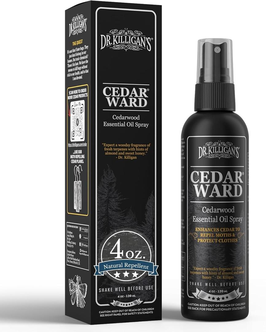 Dr. Killigans CedarWard Spray - 4 fl. oz. - Natural Cedar Oil Formula Restores Scent to Cedarwood Accessories, Closets, Drawers, Trunks, Chests, Pest and Moth Repellent for Clothes