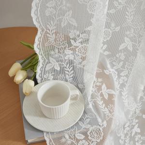 FINECITY Short Lace Curtains 36 Inch Length for Small Window, Rustic Leaf Floral Design Lace Cafe Curtains 2 Panels, Rod Pocket Privacy Sheer Lace Curtains, 42 x 36 Inch, 1 Pair, Ivory