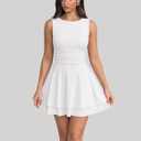 IWD Women's Boat Neck Sleeveless Mini Dress Ruched Waist Flowy Tiered Ruffle Hem A Line Party Short Dresses (White, S)