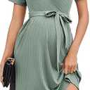 Ekouaer Women Short Sleeve Maternity Nursing Dress Casual V Neck Breastfeeding Loungewear Ribbed Knit Pregnancy Dresses (M, Ice Green)