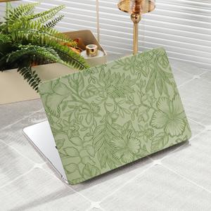 iCasso for MacBook Air 13 Inch Case 2026 2025-2022 M4 A3240 M3 A3113 M2 A2681, Retro Leather Hard Shell Case for MacBook Air 13.6 Inch+Keyboard Cover+Screen Protector, Green Embossed Floral