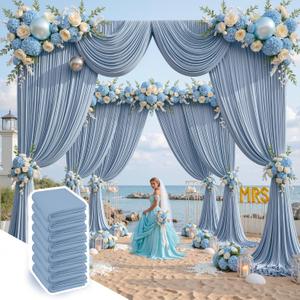 40 ft x 10 ft Wrinkle Free Dusty Blue Backdrop Curtain for Parties, 8 Panels 10ft Polyester Dusty Blue Photo Backdrop Drapes for Graduation Birthday Wedding Party Stage Curtains