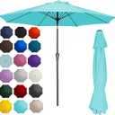 PatioKingdom 9FT Patio Outdoor Umbrella-UPF 50+ Sun Shade with Wind Vent, Push-Button Tilt & Smooth Crank Lift, Rust-Resistant Fiberglass Frame for Garden, Backyard,Yard (Peacock Blue)