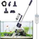 AQQA DC Fish Tank Cleaner, Electric Aquarium Water Changer with 6-in-1 Cleaning Heads & 3-Stage Filter Cup Stainless Steel Handle Gravel Vacuum for Fish & Turtle Tanks, Adjustable Flow 34W 600GPH