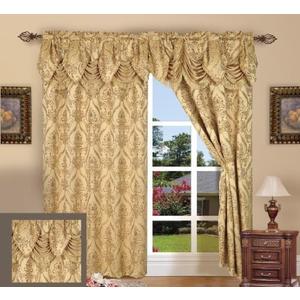Elegance Linen Beautiful Design Jacquard Look Curtain Panels 54" X 84" +18 with Attached Austrian Valance, Gold