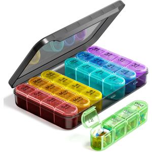 Odaro Weekly Pill Organizer 4 Times a Day, BPA Free Daily Pill Box 7 Day, Large Travel Pill Case with 28 Compartment to Hold Medicine, Vitamin and Supplement