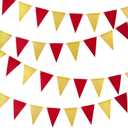 MOWO Gold Red Pennant Banner Paper Bunting Hanging Decoration for Birthday Graduation Retirement Party, Pack of 30 Counts Pennant, 20 feet