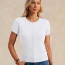 GRACE KARIN Women Short Sleeve Cardigan, 2026 Summer Knitted Sweater Tops, Basic Crew Neck Crop Outfits (White, M)