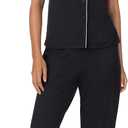 Anne Klein Womens Short Sleeve Button Down Pajama Top & Capri Pant Set - Soft Brushed Sweater Knit - Matching Breathable Lightweight Sleepwear & Loungewear PJs Sets for Women, Black, S