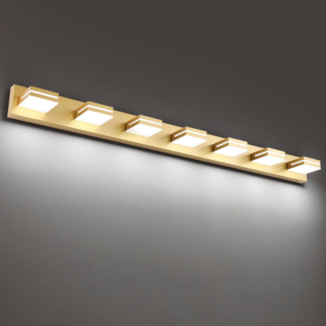 SineRise LED Modern Bathroom Vanity Light Fixtures (7-Light, 55-Inch), Gold Modern Acrylic Bathroom Wall Lighting Fixtures Over Mirror (Cool White 6000K) (Gold- Non-dimmable)