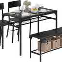 Meilocar Dining Table Set for 4, Wooden Kitchen Table with 2 Chairs and Bench, 4 Piece Dining Table Set with Storage Racks, Industrial Kitchen Table Set for Kitchen, Dining Room Black