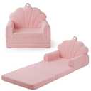 Blissful Diary Kids Couch, 2-in-1 Soft Toddler Couch Fold Out, Toddler Chair Comfy, Convertible Sofa to Lounger, Kids Furniture for Playroom, Gift for Birthday, Children's Day, Pink Shell