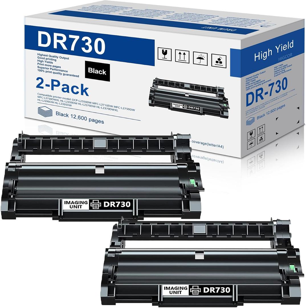 DR-730 Drum Unit (2-Pack, Black) Replacement for Brother DR730 Compatible with MFC-L2710DW MFC-L2750DW HL-L2395DW HL-L2370DW HL-L2350DW HL-L2390DW DCP-L2550DW Printers | Not Toner