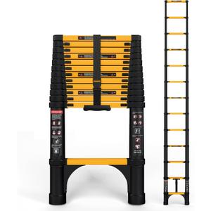 SINMEIRUN Telescoping Ladder, 12.5 FT, Aluminum Extension Ladder, 330 lbs Capacity, Collapsible Multi-Purpose Ladder for Home, Roof and RV; Yellow