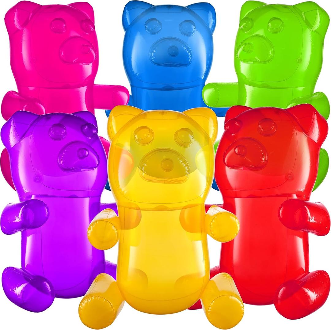 Bedwina 24" Inflatable Gummy Bears (Pack of 6) Huge Blow Up Pool Toys, Fun Photo Booth Props and Big Gummy Bear Decorations for Kids Birthday Parties and Themed Candy Land Party Decor Supplies