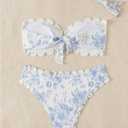 SHENHE Women's 2 Piece Bandeau Bikini Sets Floral Print Scalloped Boho Strapless Swimsuits, Medium