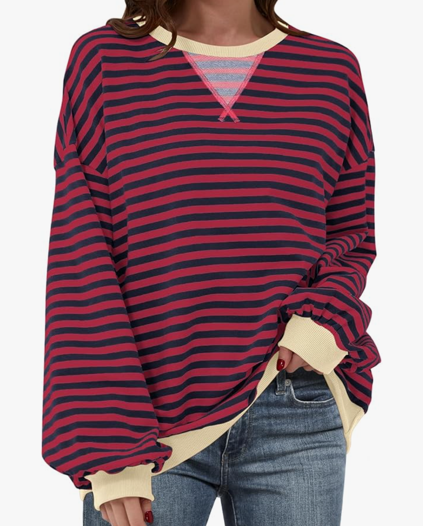 ANRABESS Women Striped Oversized Sweatshirt Crewneck Long Sleeve Shirts Hoodies 2025 Summer Fashion Pullover Top Y2K Outfits L