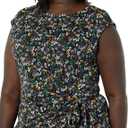 Amazon Essentials Women's Cap Sleeve Boat-Neck Faux Wrap Dress (Medium, Black Ditsy Floral)