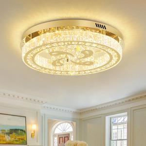 24'' Gold Modern Crystal Chandelier LED Dimmable Flush Mount Crystal Ceiling Light for Living Room Bedroom Dining Room