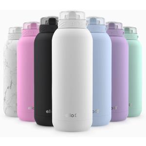 Ello Cooper 40oz Stainless Steel Water Bottle with Straw and Carry Handle, Double Walled and Vacuum Insulated Metal, Leak Proof Locking Lid with Soft Silicone Spout, Reusable, BPA Free, White