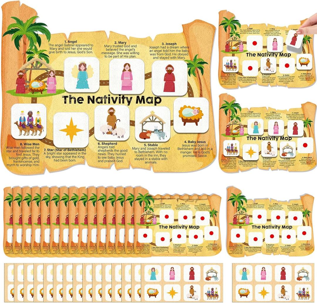 Soulchen 24 Sets Christmas Nativity Felt Game Jesus Birthday Party Make a Nativity Scene Educational Religious Felt Cards for Holy Night Party Favor Christian Storytelling Play Sunday