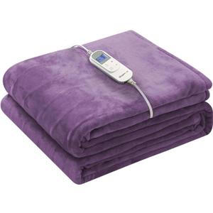 Wapaneus Heated Blanket Electric Blanket 62" x 84" Twin Size with 10 Heating Levels and 12 Hours time Settings, Flannel Fast-Heating Electric Blanket, ETL Listed, Machine Washable, Purple
