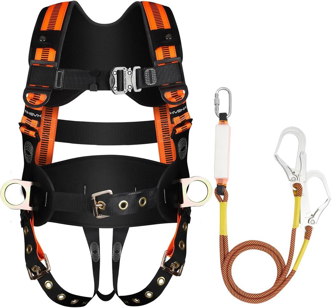 Tree Climbing Harness with Lanyard, Safety Harness for Men Construction, Fall Arrest Safety Harnesses, ANSI & OSHA Certified
