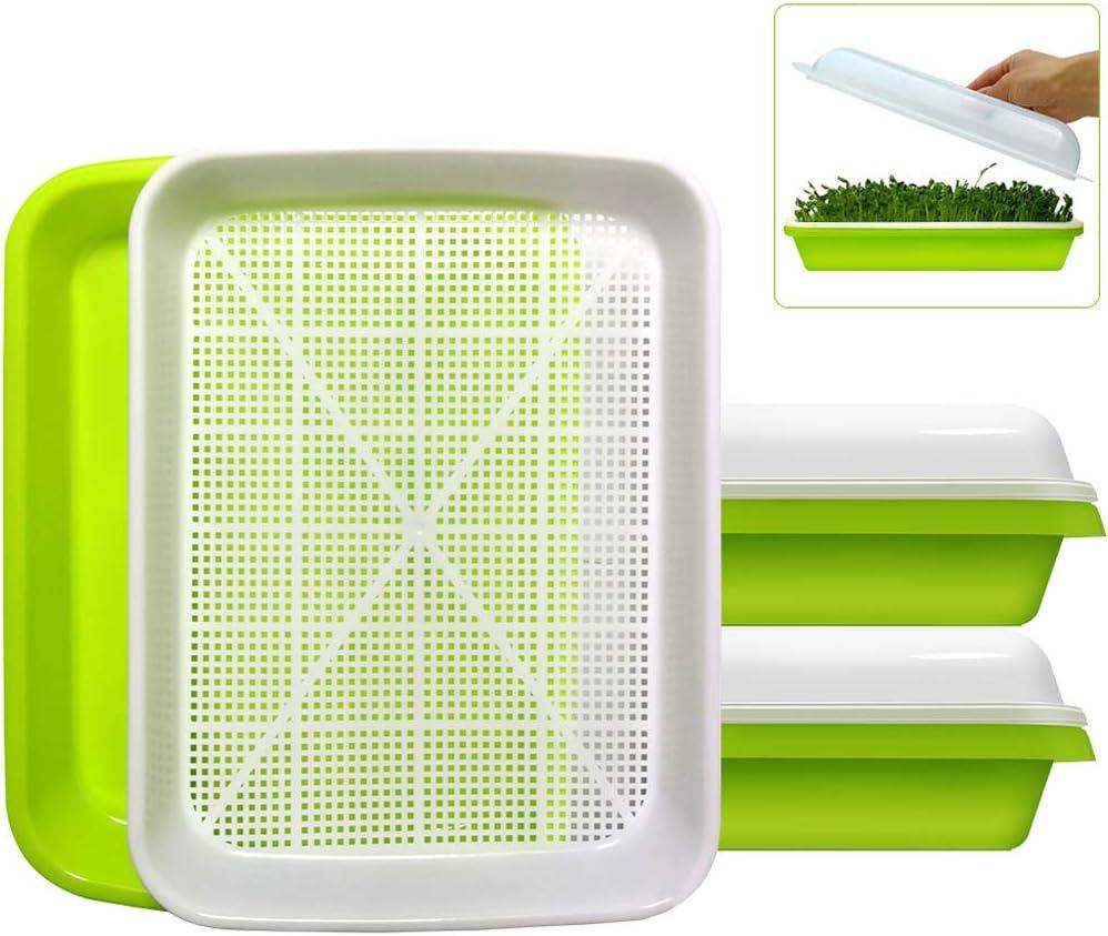SUNPRO 2-Pack Seed Sprouter Tray with Humidity Lid, BPA Free Food Grade Soil-Free Sprouting Kit, Large Capacity Wheatgrass Grower & Microgreens Germination Station for Beans, Peas, Cat Grass (Green)