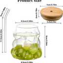 2 Pcs Grape Shape Glass Cups with Bamboo lids and Straws, 12 oz Drinking Glasses Set, Coffee Cups for Water, Tea, Juice, Milk, Beverage, Beer, Cocktails and More