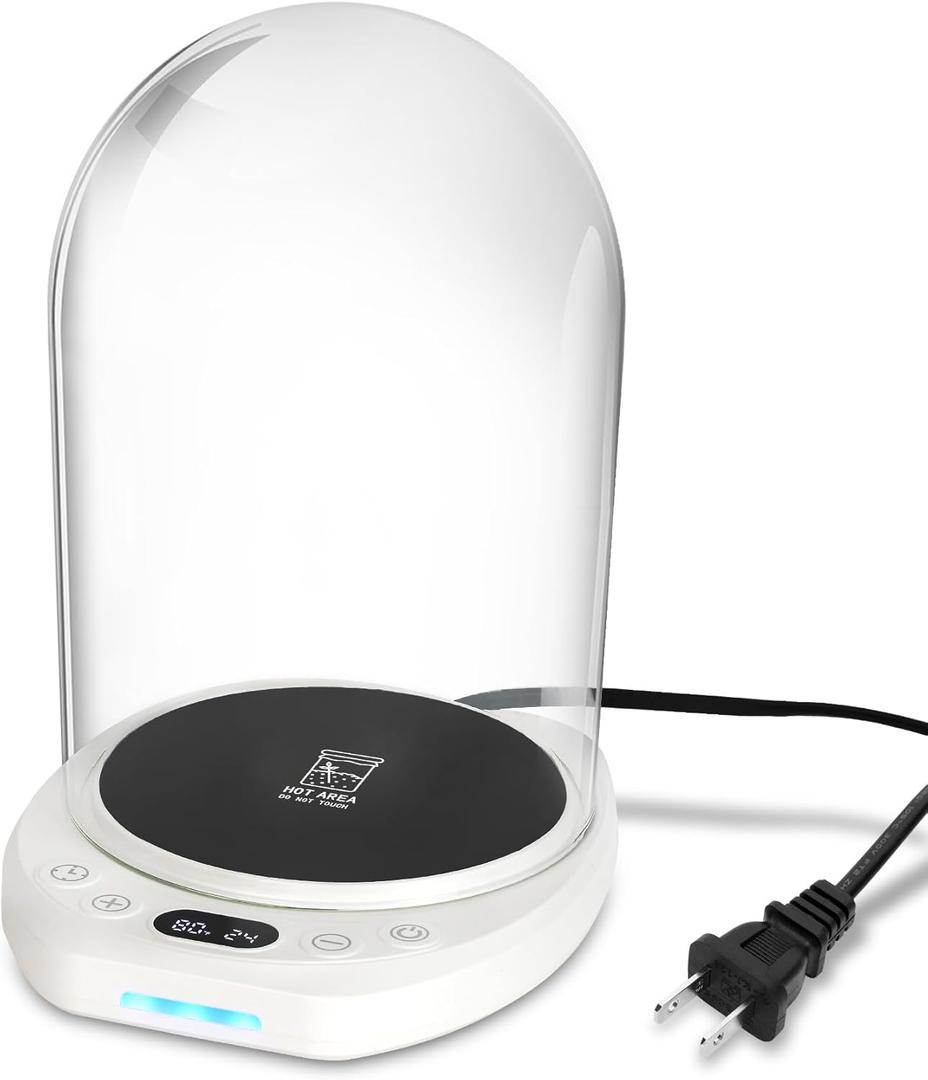 Upgraded Sourdough Starter Warmer with Glass Dome Precise 1F Temperature Control (70-120F) 0-24H Timer Automatic On/Off Sour Dough Warmer and Glass Cover for Home Baking