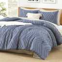 Litanika Bluish Grey California King Size Comforter Set, 3 Pieces Chevron Tufted Bedding Set & Collections, All Season Bed Set (104x96In Comforter and 2 Pillow Shams)