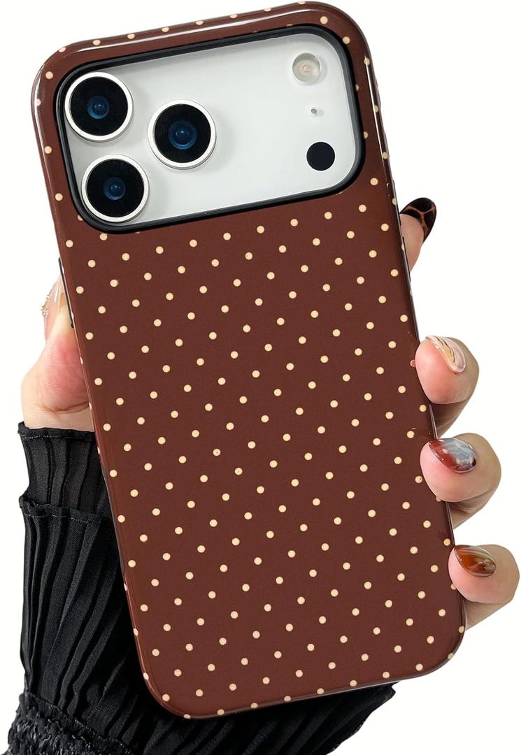 ZTOFERA Magnetic Case for iPhone 17 Pro, Compatible with Magsafe, Polka Dot Aesthetic Phone Case Cute for Girl Women, Hard PC+Soft TPU Protective Phone Cover for iPhone 17 Pro-Brown