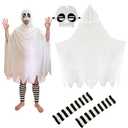 4Pcs Halloween Costumes - Unisex Adult Ghost Costume with White Cloak, Mask, and Striped Leg Warmers for Kids Cosplay Party