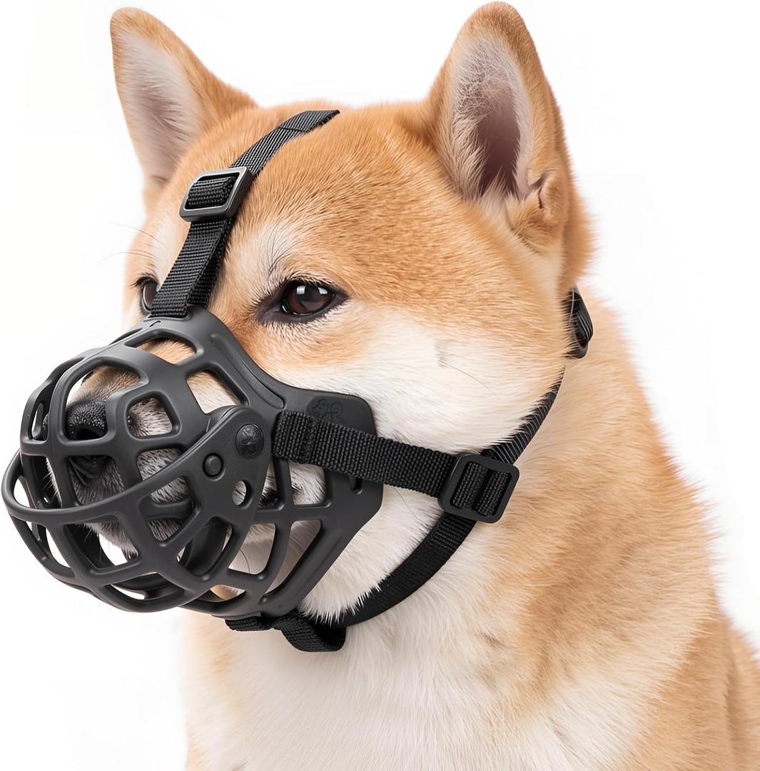 Dog Muzzle: Basket Dog Muzzles - Prevent Biting, Chewing and Scavenging - Allow Drinking, Soft, Lightweight, Breathable (XXL, Black)