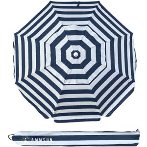 AMMSUN 6.5ft Portable Beach Umbrella for Sand with air vent Tilt Pole, Carry Bag UV 50+ Protection Outdoor Umbrellas Windproof for Patio Garden Beach Pool Backyard Navy Stripe