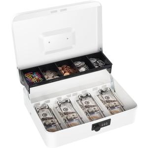 Cash Box with Money Tray and Combination Lock, Large Money Box for Cash Regiser, Safe Lock Box for Money Saving Metal 11.8"x9.45"x3.54" White XL Large