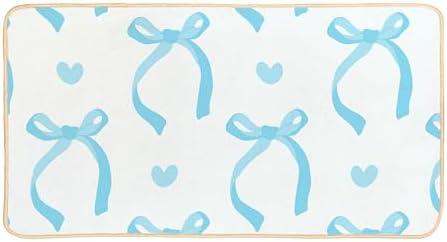 Welcome-Mat-Blue Grey Preppy Front Door Mats Bathroom Bedroom Mat, Cute Blue Grey Bow Non-Slip Doormat, Gift for Girls Friends Sisters Blue Lovers 30 x 16 Inch
