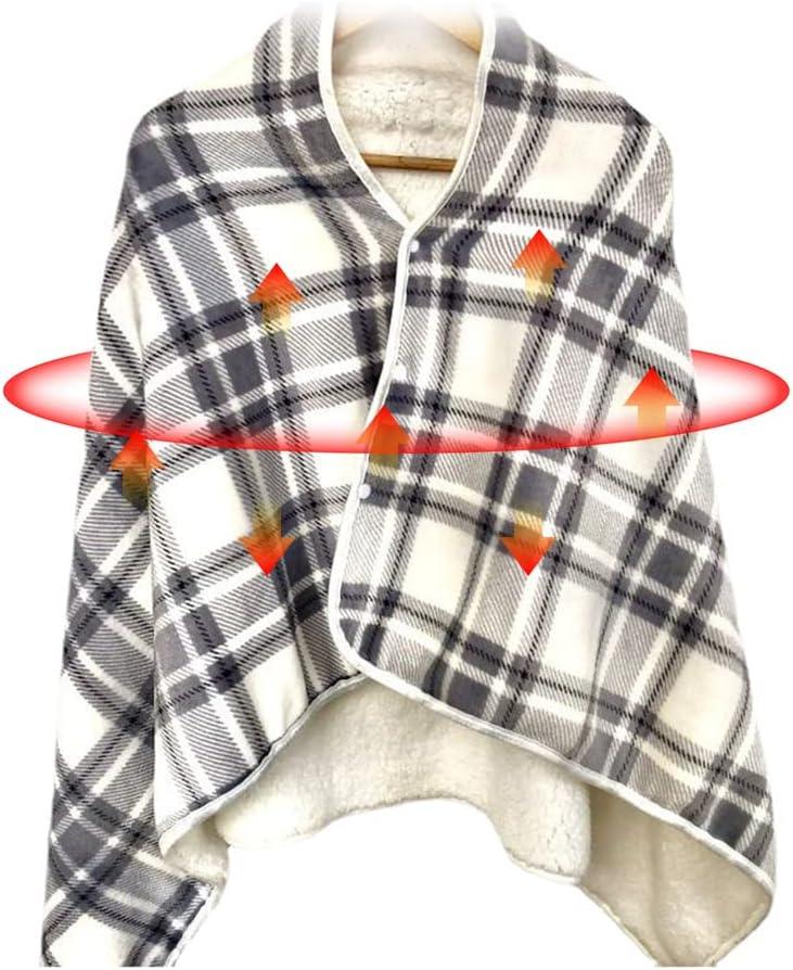 WOOLALA USB Plaid Heated Shawl Blanket, Wearable Fleece Electric Heating Blanket with Snap Closure 3 Temperature Settings for Home Office Outdoor, Machine Washable (55 * 31.5in)