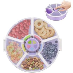 Pawtong Snack Rotator Container Reusable Snack Box with 5 Compartment Dispenser and Lid, Color Matching Opening Lid, BPA and PVC Free, for Home, School, Travel (1 Pack- Purple)