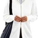 Women's Turtleneck Zip Up Cardigan Sweaters Oversized Drop Shoulder Long Sleeve Casual Solid Mesh Knit Jumper Tops (White, M)