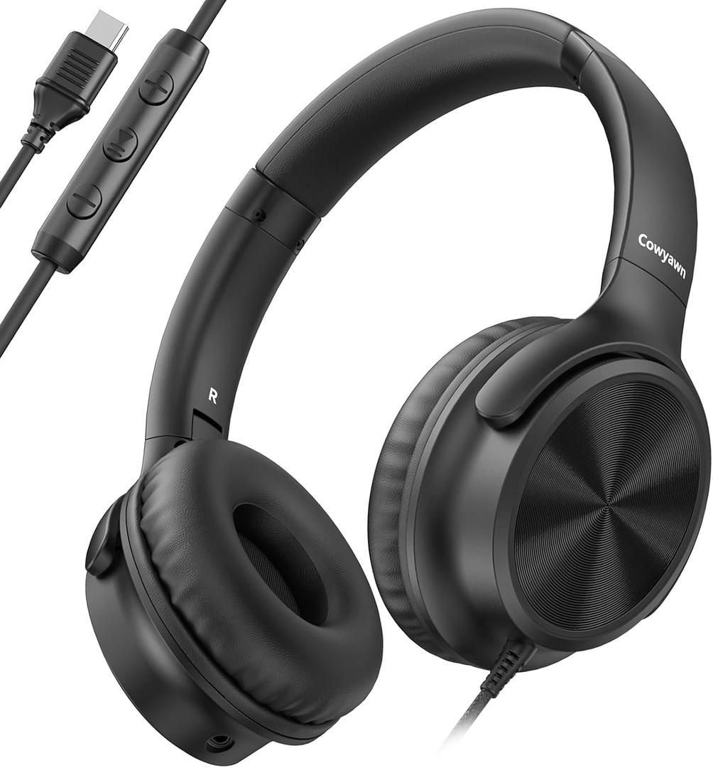 USB C Headphones Wired, Over Ear USB C Wired Headphones with Microphone, Volume Control, HD Stereo Sound, Foldable USB Type C Headphones for Adult/Teens/Chromebook/Laptop/Computer/iPhone,Black