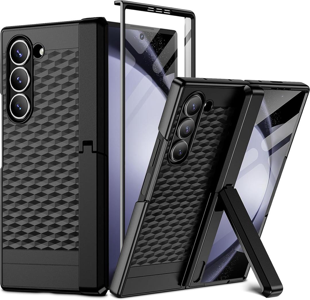 Oterkin for Samsung Galaxy Z Fold 6 Case with [Semi Auto Spring Sliding Hinge Protection][Foldable Invisible Stand][Built-in Front Screen Protector] Military Full Body Rugged Fold 6 Case (Black)