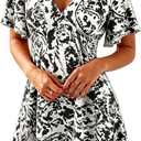 Casual Summer Dresses for Women Short Sleeve V Neck A Line Floral Mini Dress Flowy Beach Vacation Sundresses 2026 (XL)