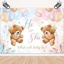 LIGHTINHOME Bear Gender Reveal Backdrop 5Wx3H Feet for He or She Pink or Blue Boho Floral Cute Balloons We Can Bearly Wait Baby Shower Photography Background Decorations Photo Booth Studio Prop Fabric