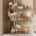 3-Tier Corner Bathroom Counter OrganizerMakeup & Skincare Shelf with Built-in Brush HolderSpace-Saving Bathroom Countertop Organizer for Skincare, Perfume, Cosmetics(Amber)