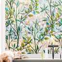 NINETREX Stained Glass Window Film 3D Decorative Cling, Sun Blocking Static Cling Removable Film for Glass Door, Home Decor Window Cover Non-Adhesive 35.4 x 78.7 inches, Leaf