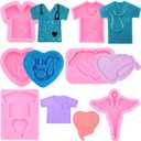 Doctor Theme Resin Molds Nurse Shirt Heart Stethoscope Silicone Keychain Mold Medical Emblem Resin Molds for DIY Handmade Necklace Jewelry Crafting Making Set of 6 A Style