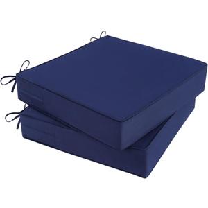 Outdoor Chair Cushions 24x24x4 Inch, Waterproof Blue Patio Furniture Cushions Set of 2 with Ties & Handle, 3 Year Color Fastness Square Replacement Seat Cushions for Sofa, Couch